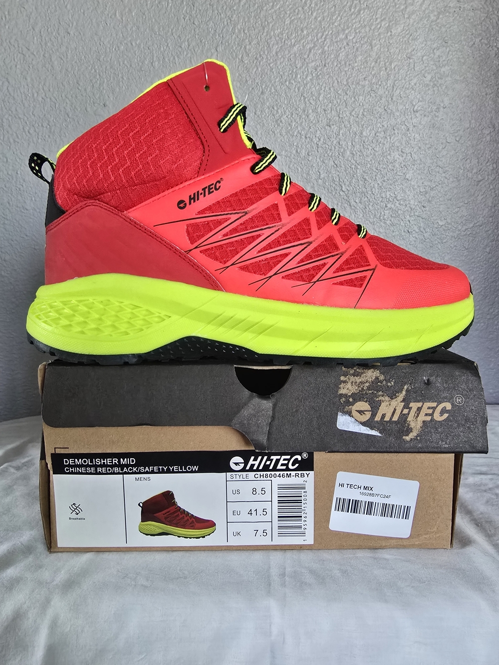 Hi-Tec Demolisher Mid Hiking Boot in Chinese Red/Safety Yellow